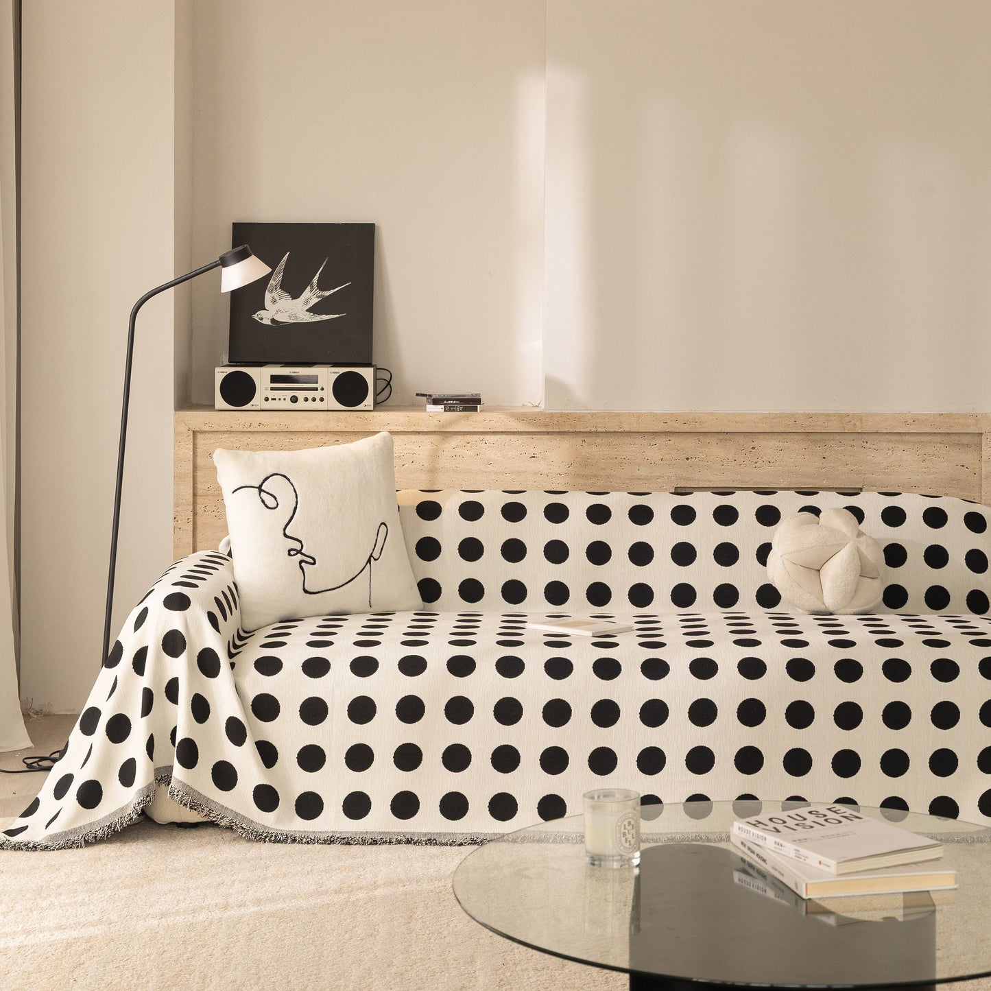 Chenille Polka Dot Sofa Cover Throw, Soft Thick Couch Cover Blanket Furniture Covers
