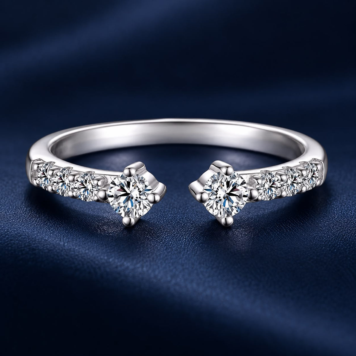 925 Sterling Silver White Gold Plated Size E Moissanite Pavé CZ Ring for Women