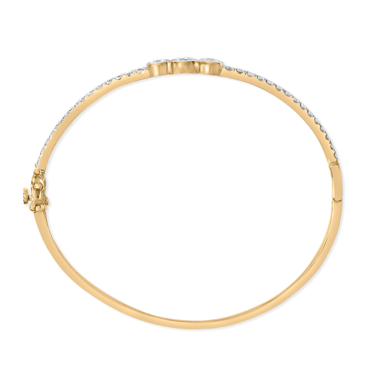 10K Yellow Gold Plated .925 Sterling Silver 2.0 Cttw Lab Grown Diamond Bezel Set Bangle Bracelet