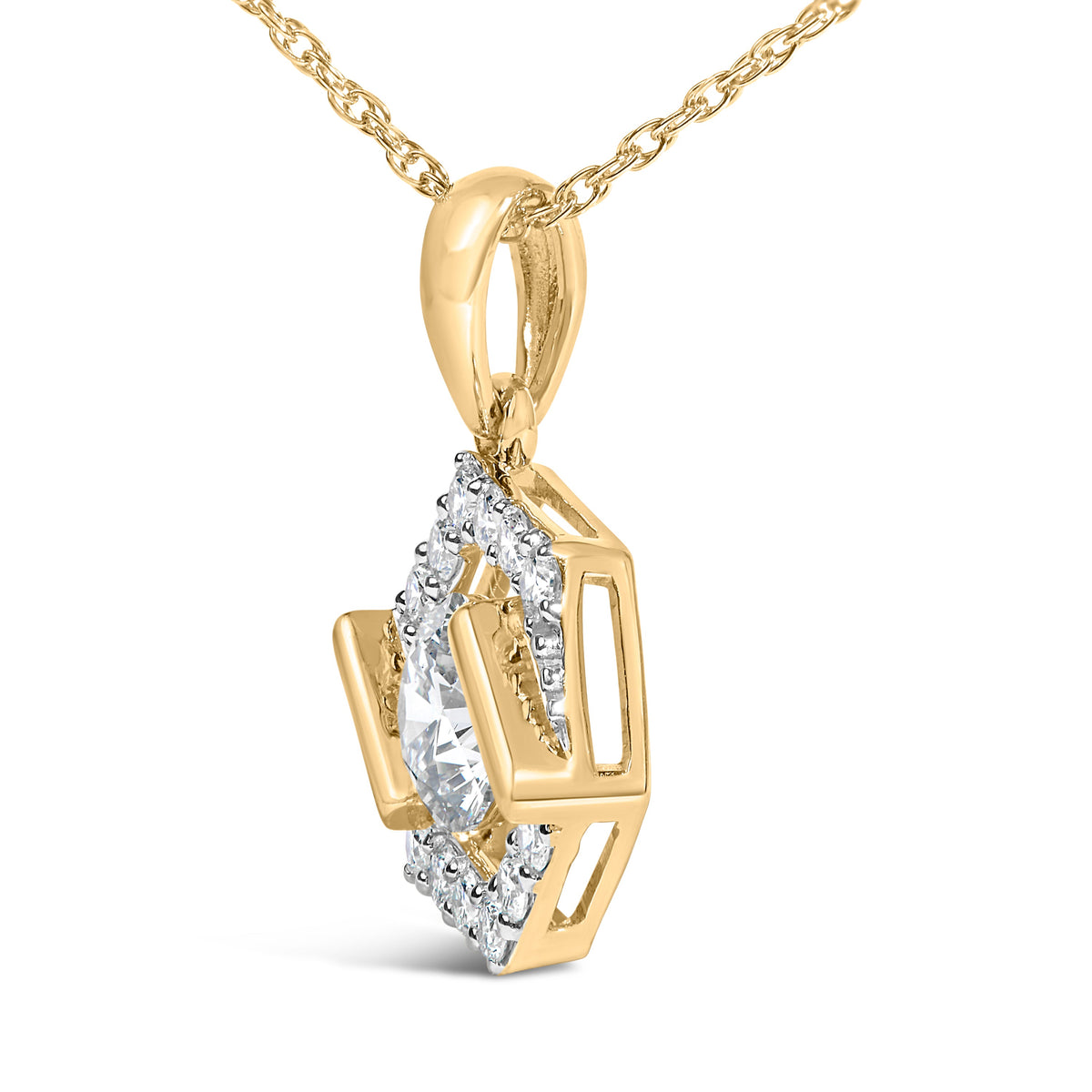 10K Yellow Gold Plated .925 Sterling Silver 1.0 Cttw Lab Grown Diamond Hexagon Halo Pendant Necklace