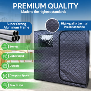 Durasage Portable Full Size Infrared Sauna for at Home | Ultra Low EMF Infrared | LED Lighting, Heating Foot Pad, Ceramic Heat Fan (2-Person)