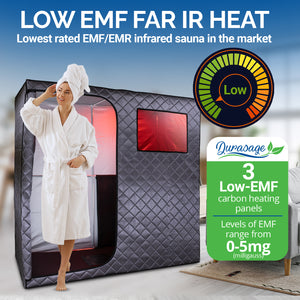 Durasage Portable Full Size Infrared Sauna for at Home | Ultra Low EMF Infrared | LED Lighting, Heating Foot Pad, Ceramic Heat Fan (2-Person)