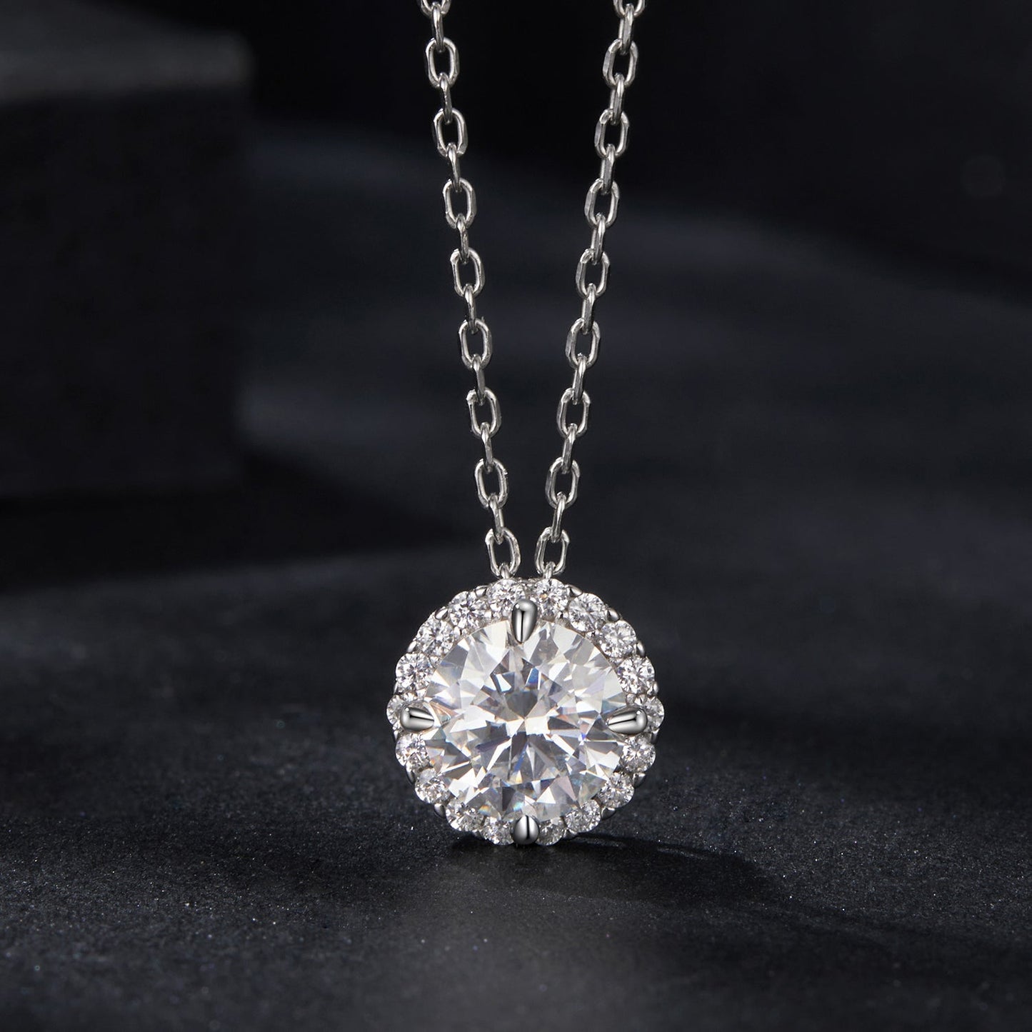 925 Sterling Silver Moissanite Necklace 40+5cm with Pavé Setting for Women