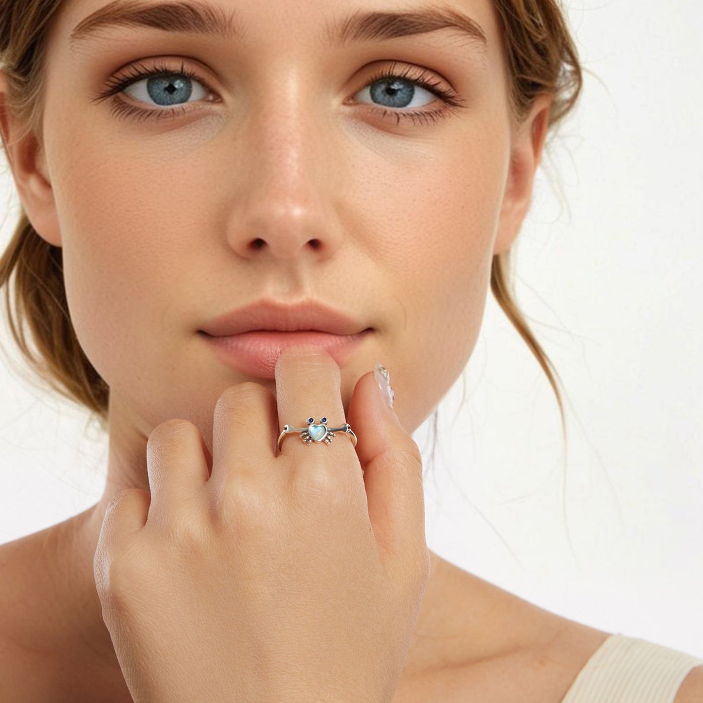 925 Sterling Silver Moonstone and Synthetic Spinel Ring for Women