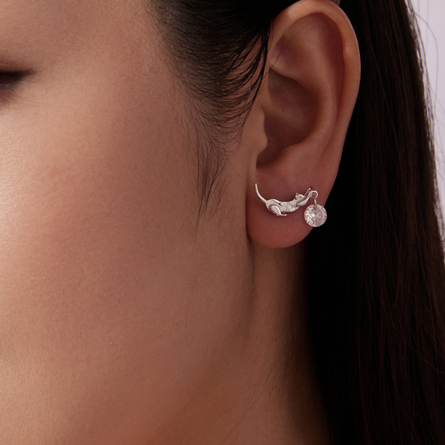 925 Sterling Silver White Gold Plated CZ Earrings 1.6x1.7cm for Women