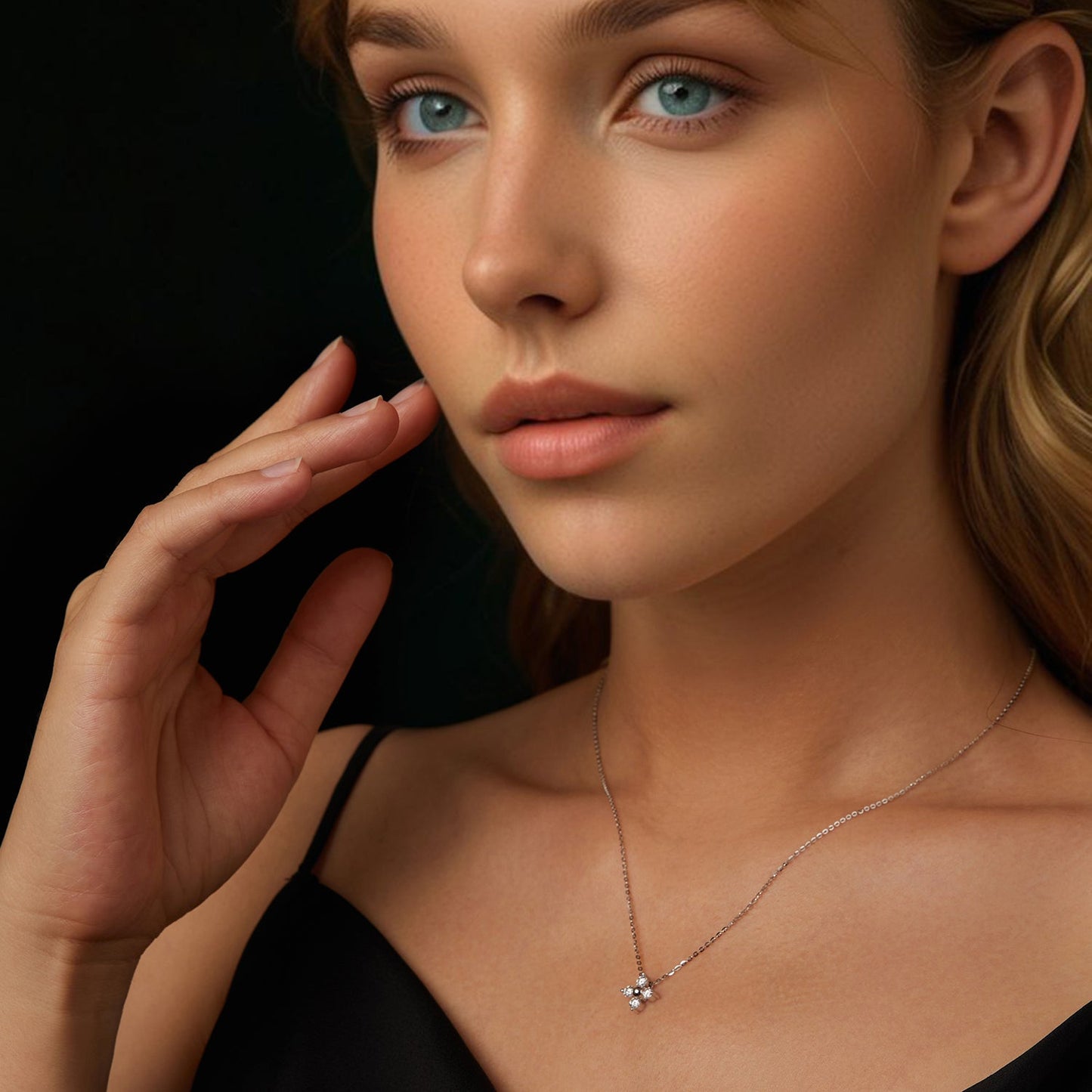 925 Sterling Silver & White Gold Plated Moissanite Necklace 40+5cm for Women