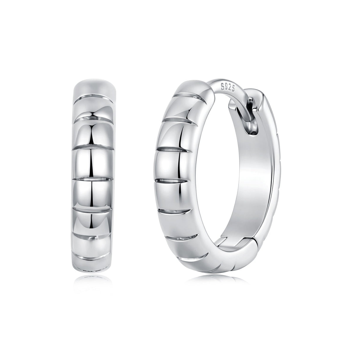 925 Silver White Gold Plated 1.4 x 0.3 cm Hoop Earrings for Women