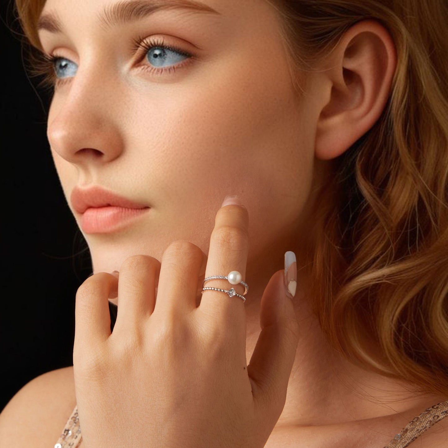 925 Sterling Silver & Moissanite Ring with Freshwater Pearl - Size 6 - Women's Jewelry