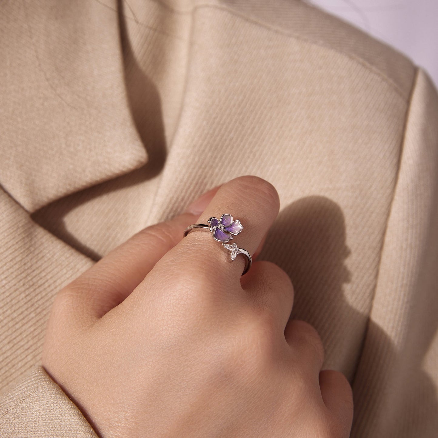 925 Sterling Silver Enamel Flower Ring for Women
