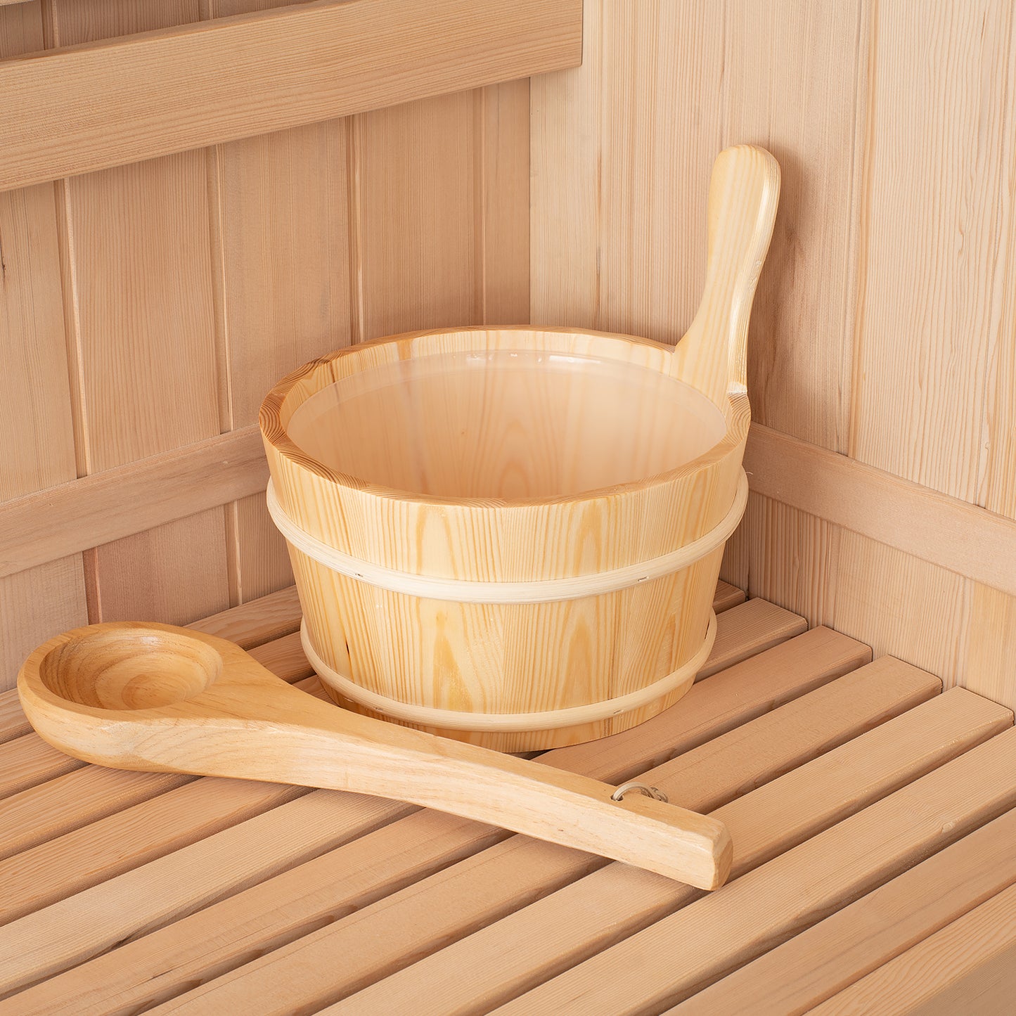 Durasage Sauna Wooden Bucket and Ladle Kit with Liner for Sauna & Spa