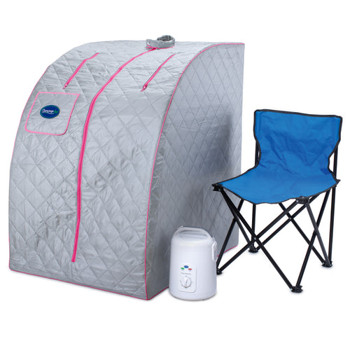 Durasage Lightweight Portable Personal Steam Sauna Spa for Relaxation at Home, 60 Minute Timer, 800 Watt Steam Generator, Chair Included - Pink Trim