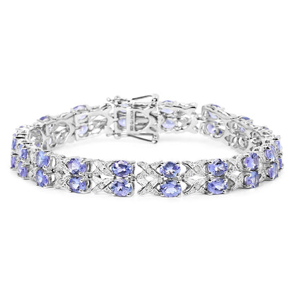 12.24 Carat Genuine Tanzanite and White Topaz .925 Sterling Silver Bracelet