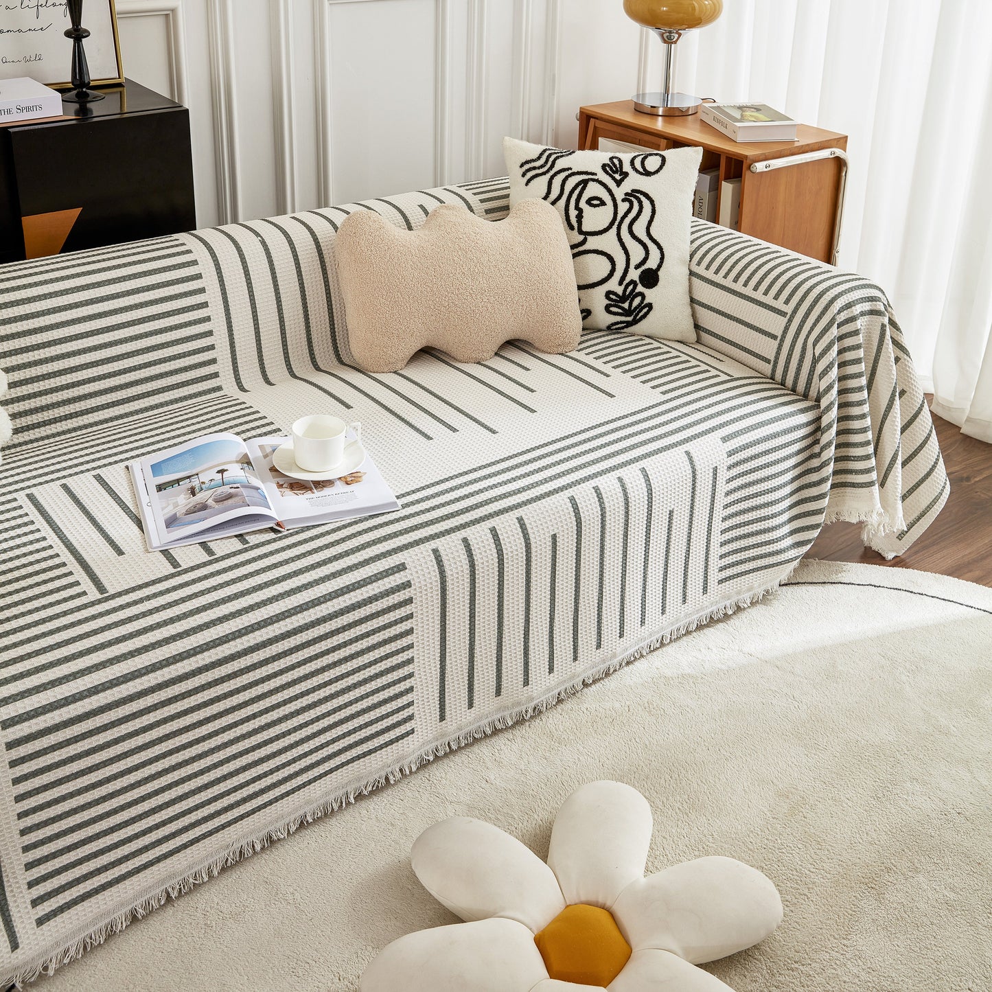 Waffle Lattice Fabric Sofa Cover, Multi-purpose Soft Sofa Throw, Couch Cover Blanket Throws for Couches