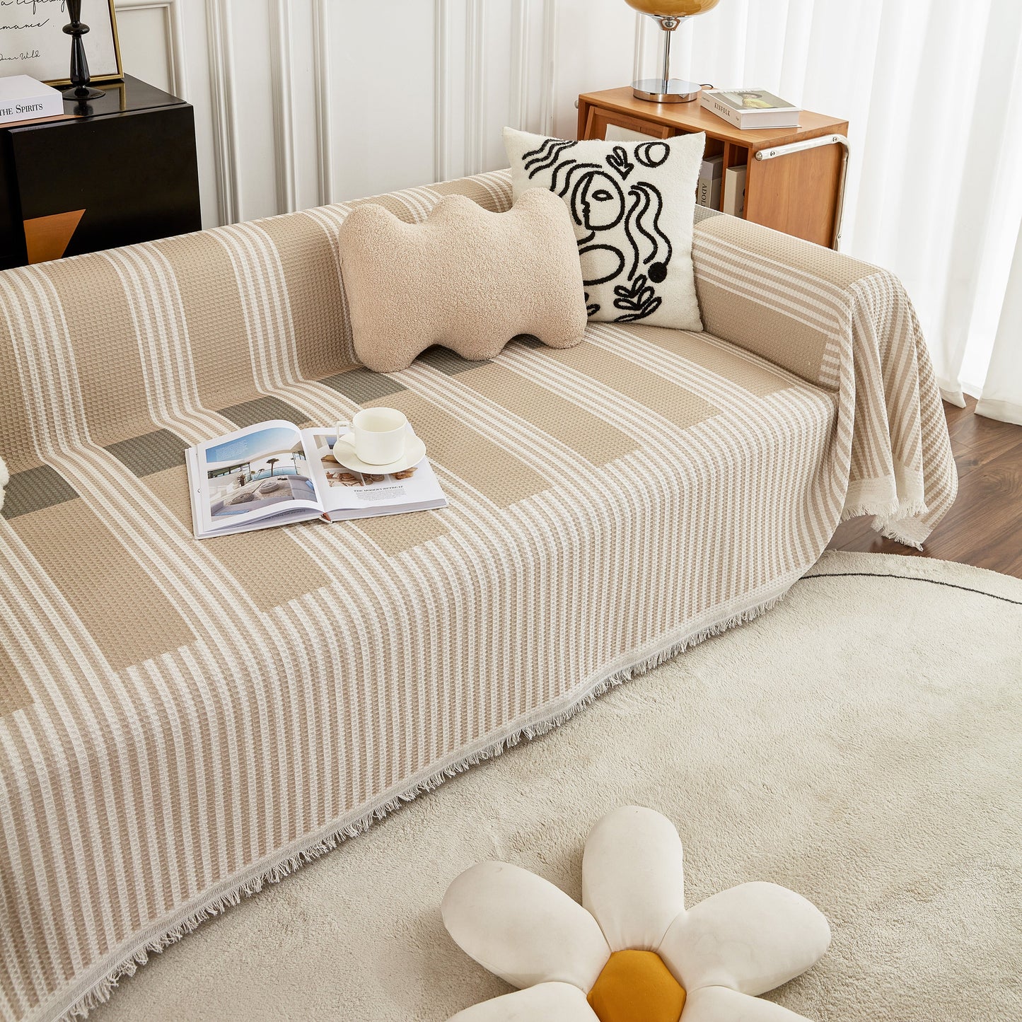 Waffle Lattice Fabric Sofa Cover, Multi-purpose Soft Sofa Throw, Couch Cover Blanket Throws for Couches