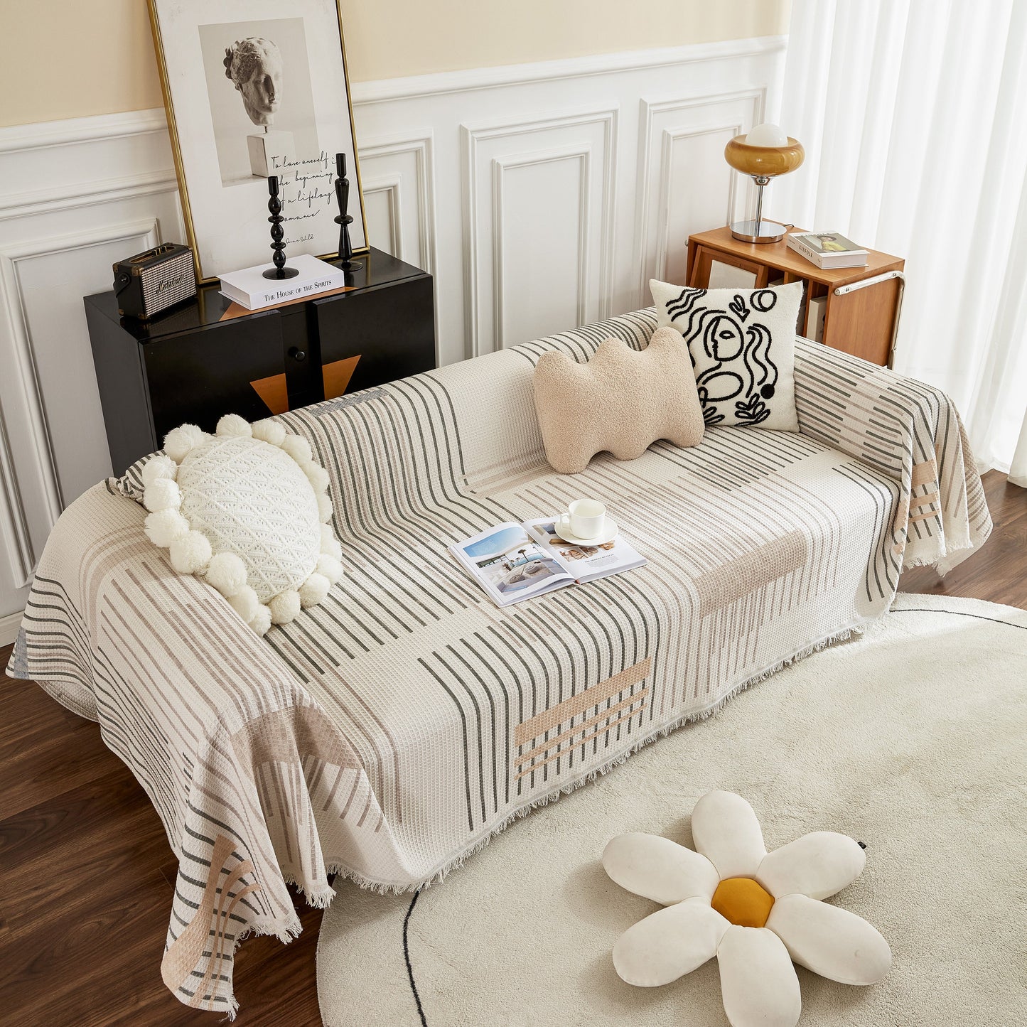 Waffle Lattice Fabric Sofa Cover, Multi-purpose Soft Sofa Throw, Couch Cover Blanket Throws for Couches
