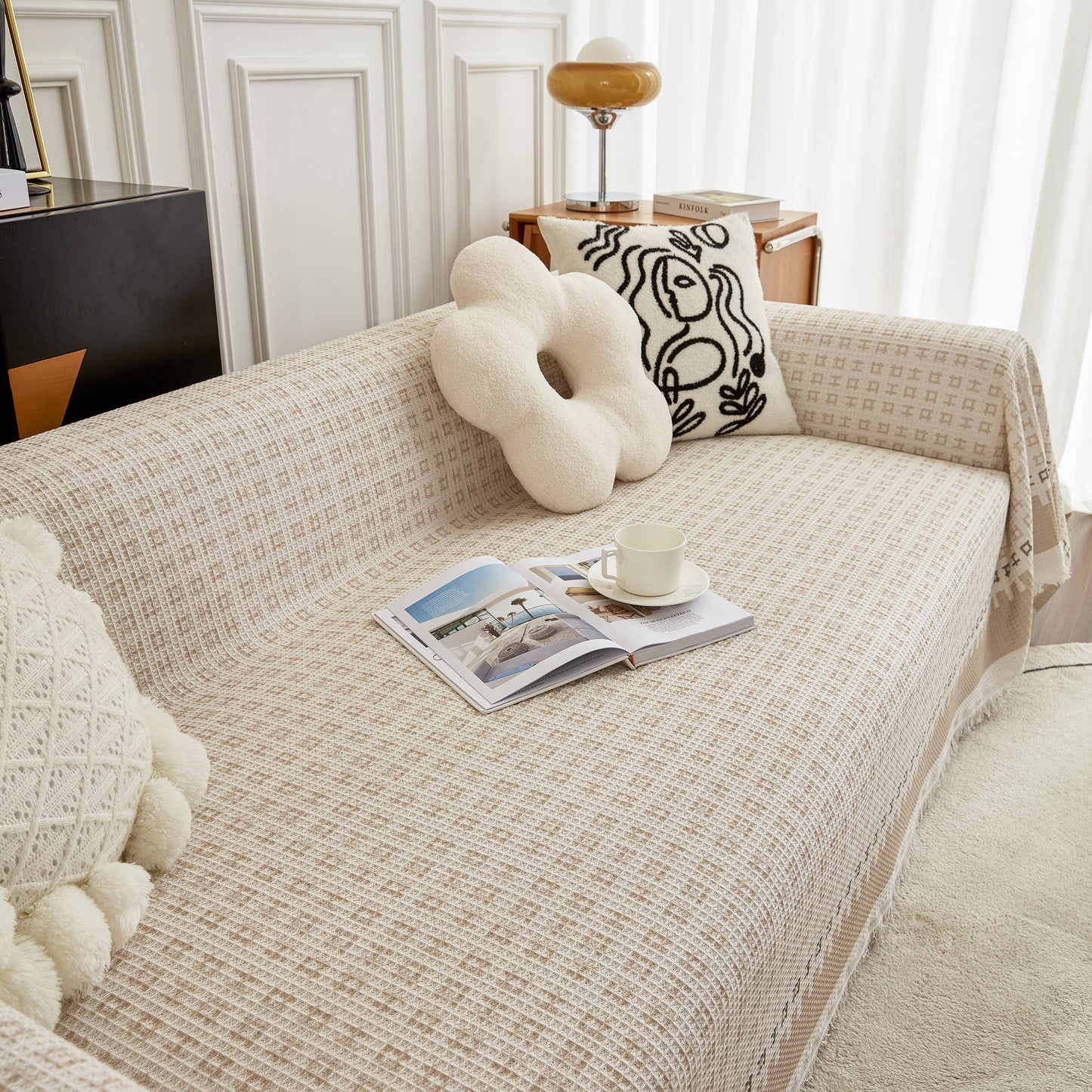 Waffle Lattice Fabric Sofa Cover, Multi-purpose Soft Sofa Throw, Couch Cover Blanket Throws for Couches
