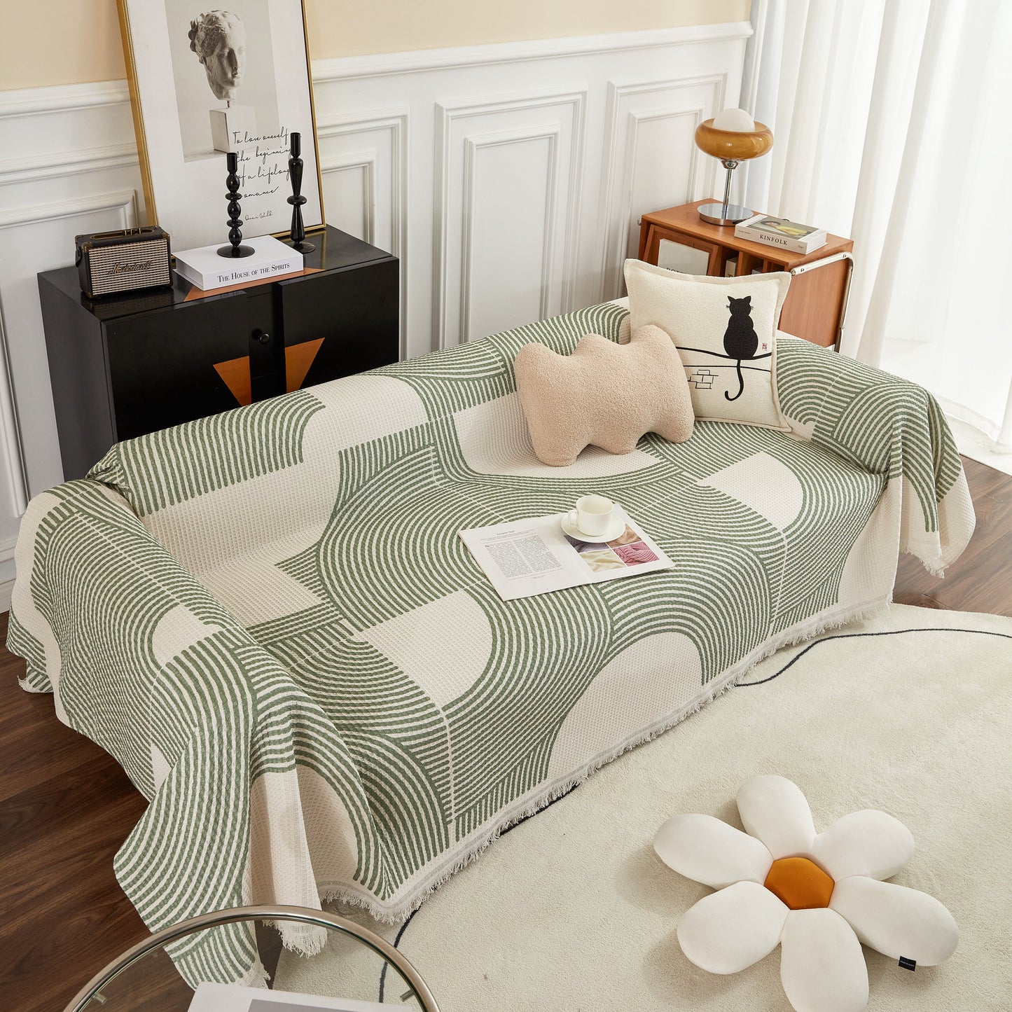 Cotton Jacquard Lucky Gather Sofa Cover Blanket, L Shaped Couch Cover, Sofa Throw Cover