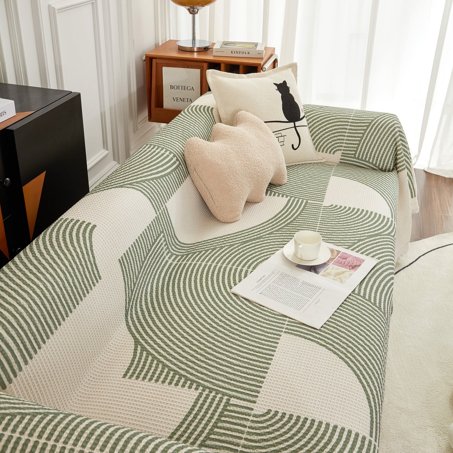 Cotton Jacquard Lucky Gather Sofa Cover Blanket, L Shaped Couch Cover, Sofa Throw Cover