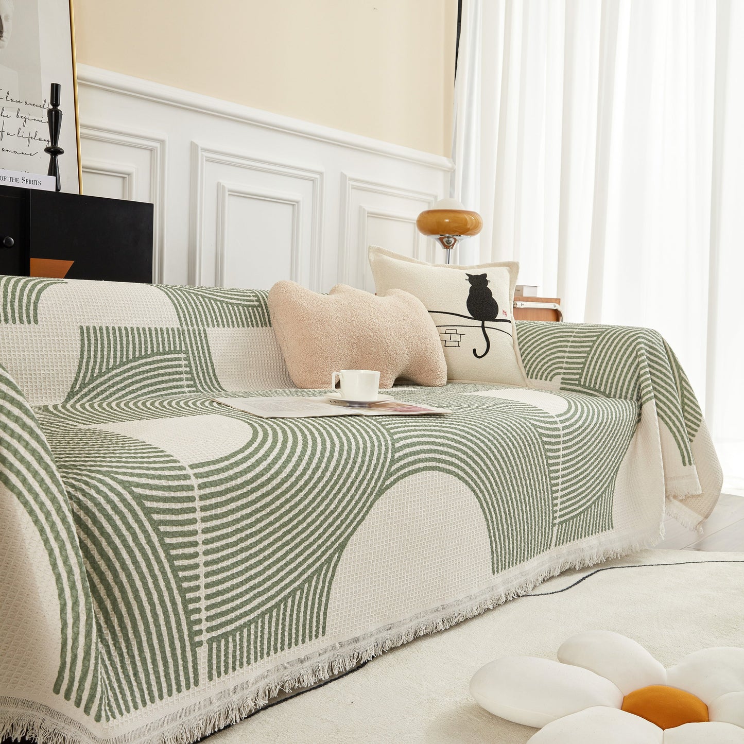 Cotton Jacquard Lucky Gather Sofa Cover Blanket, L Shaped Couch Cover, Sofa Throw Cover