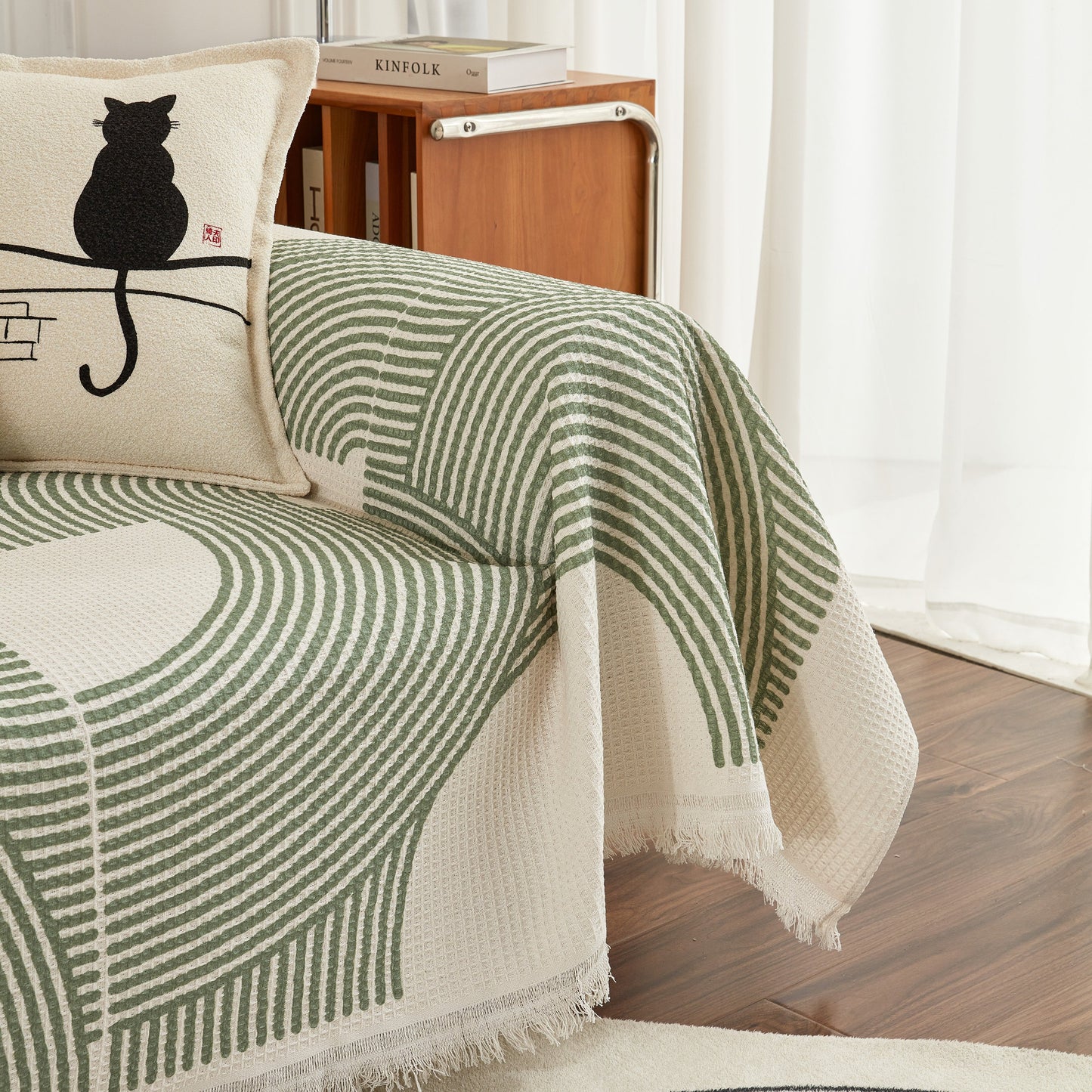 Cotton Jacquard Lucky Gather Sofa Cover Blanket, L Shaped Couch Cover, Sofa Throw Cover