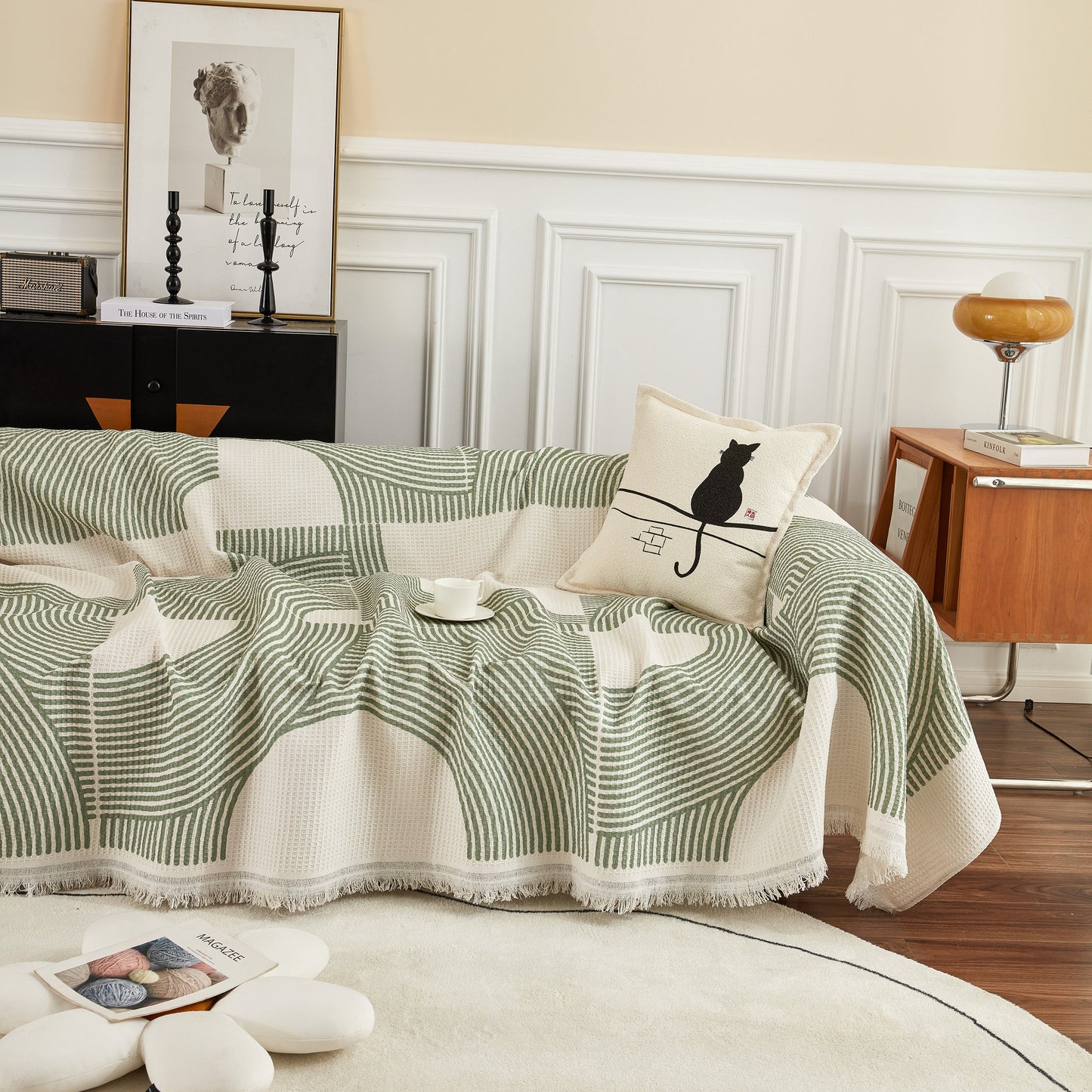 Cotton Jacquard Lucky Gather Sofa Cover Blanket, L Shaped Couch Cover, Sofa Throw Cover