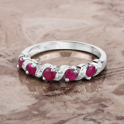 0.69 Carat Genuine Ruby and White Topaz .925 Sterling Silver Ring