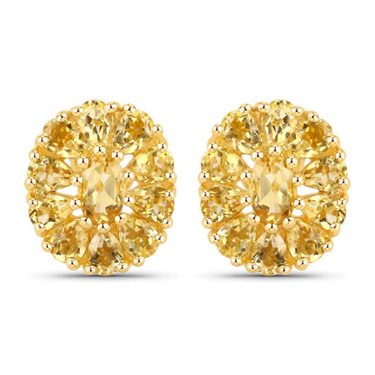18K Yellow Gold Plated 4.06 Carat Genuine Citrine .925 Sterling Silver Earrings