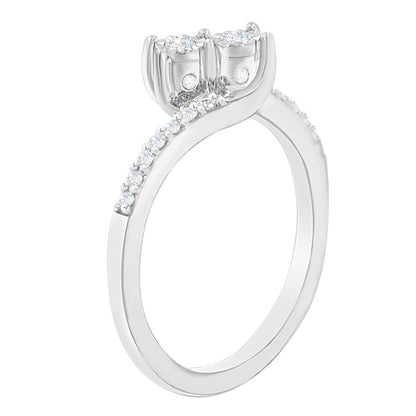 10K White Gold 1/4 Cttw Two-Stone Diamond Bypass Engagement Ring