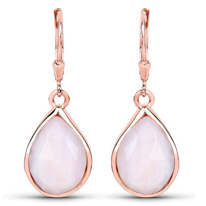 18K Rose Gold Plated 7.60 Carat Genuine Pink Opal .925 Sterling Silver Earrings