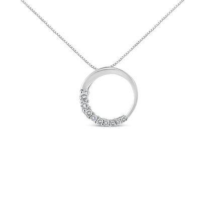 14K White Gold 1/4 Cttw Round-Cut Graduating Diamond Open Circle Hoop 18" Pendant Necklace (J-K Color, I1-I2 Clarity)