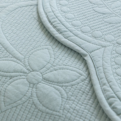 Floral Cotton Quilted Sofa Cover, Non-Slip Couch Protector with Scalloped Edges