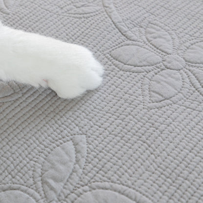 Floral Cotton Quilted Sofa Cover, Non-Slip Couch Protector with Scalloped Edges