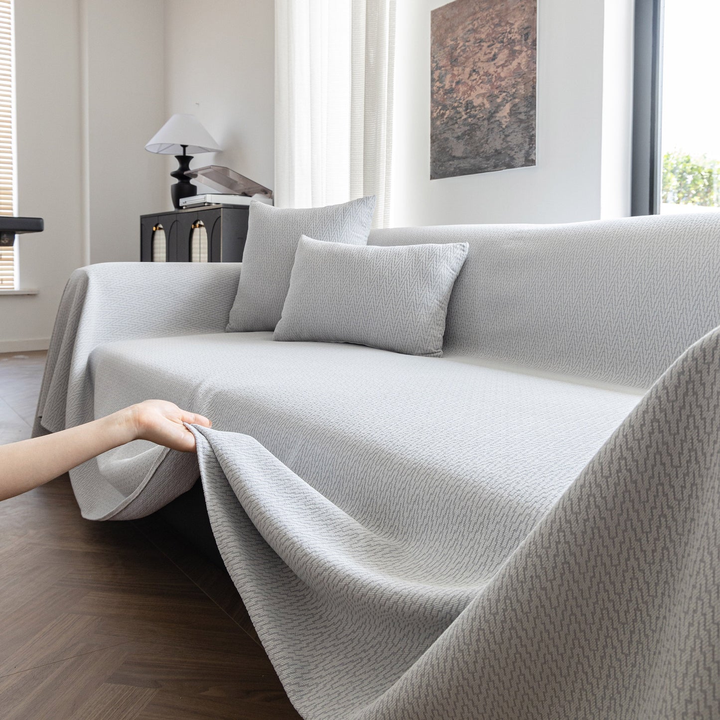 Herringbone Textured Sofa Throw Blanket, Durable Pet Friendly Modern Couch Slipcover