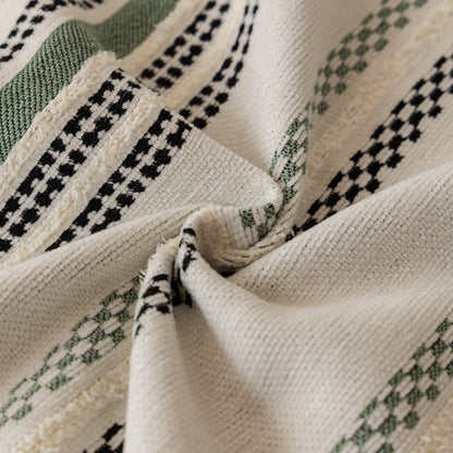 Boho Striped Couch Cover with Sheer Ruffle Skirt, Decorative Couch Throw Blanket