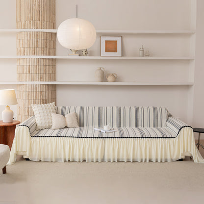Boho Striped Couch Cover with Sheer Ruffle Skirt, Decorative Couch Throw Blanket