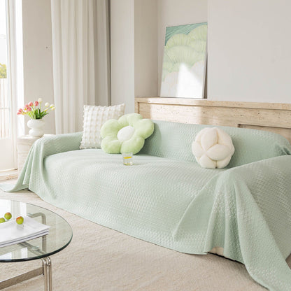 Cooling Ice Silk Sofa Throw Cover, Summer Diamond Textured Furniture Protector Blanket