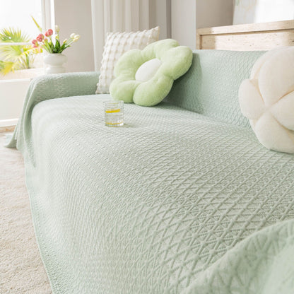 Cooling Ice Silk Sofa Throw Cover, Summer Diamond Textured Furniture Protector Blanket