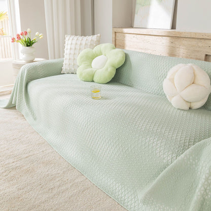 Cooling Ice Silk Sofa Throw Cover, Summer Diamond Textured Furniture Protector Blanket