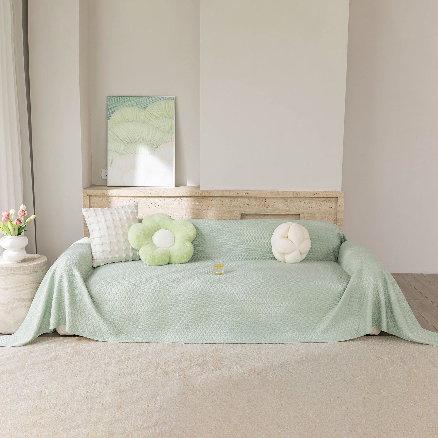 Cooling Ice Silk Sofa Throw Cover, Summer Diamond Textured Furniture Protector Blanket