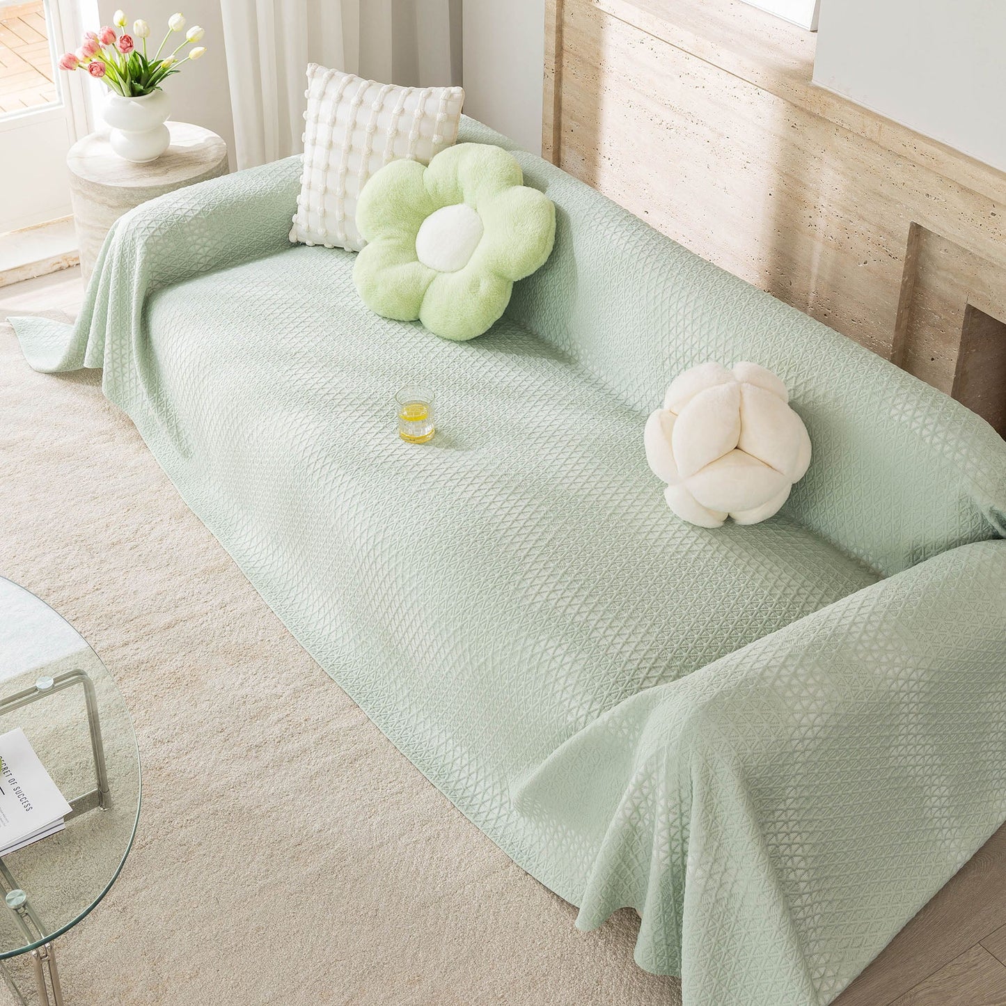 Cooling Ice Silk Sofa Throw Cover, Summer Diamond Textured Furniture Protector Blanket