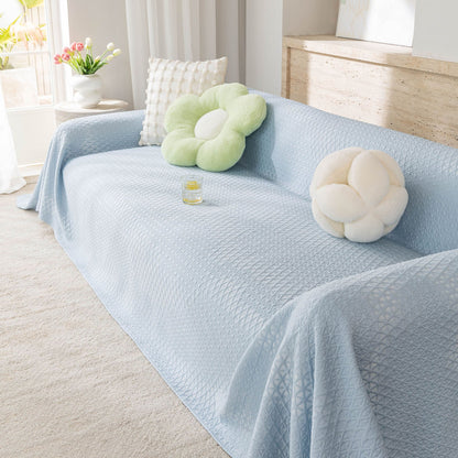Cooling Ice Silk Sofa Throw Cover, Summer Diamond Textured Furniture Protector Blanket