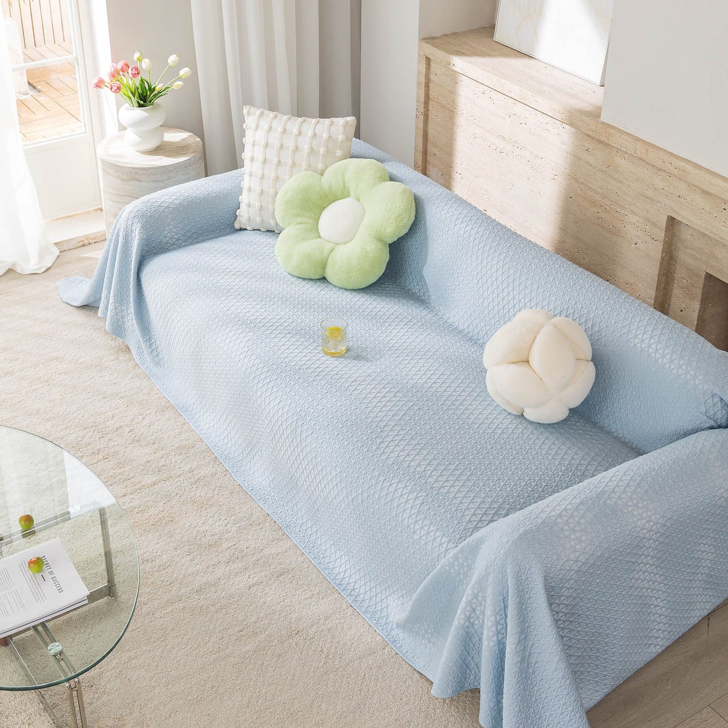 Cooling Ice Silk Sofa Throw Cover, Summer Diamond Textured Furniture Protector Blanket