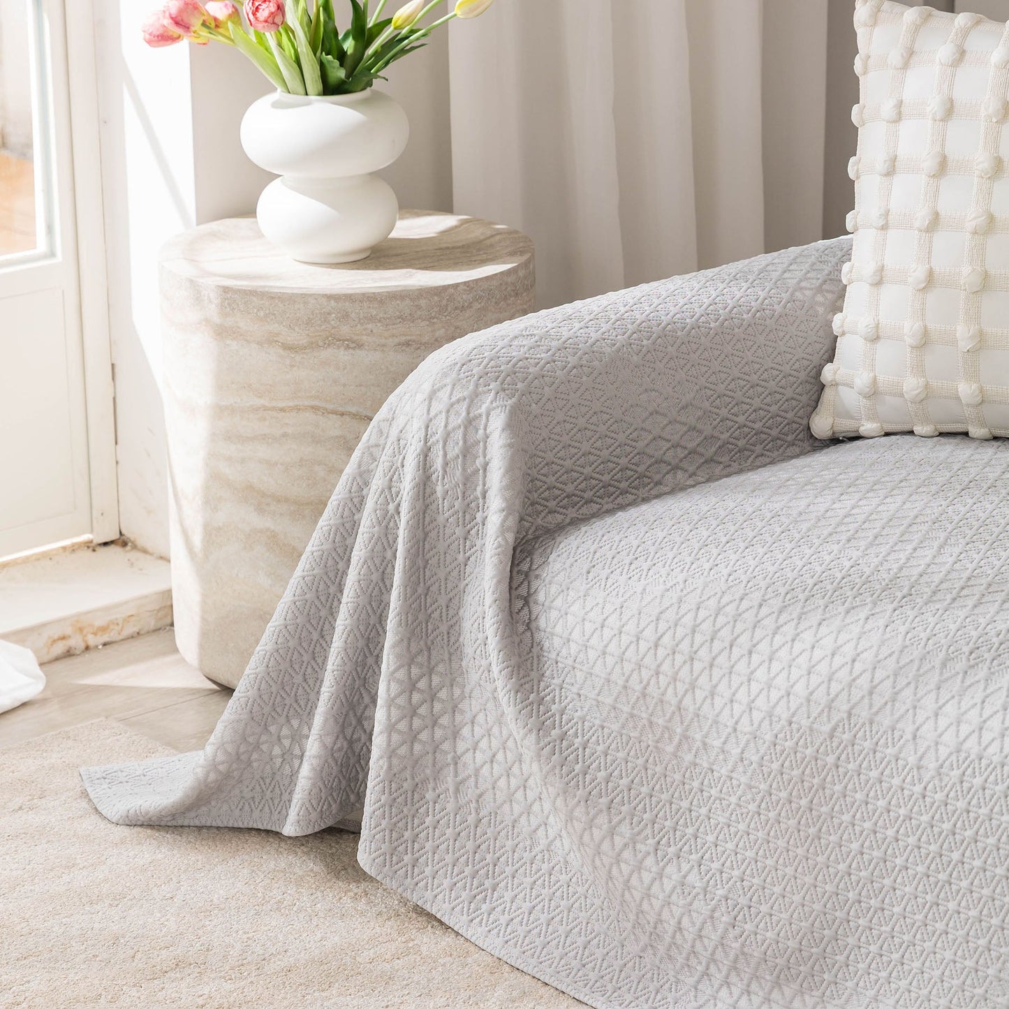 Cooling Ice Silk Sofa Throw Cover, Summer Diamond Textured Furniture Protector Blanket