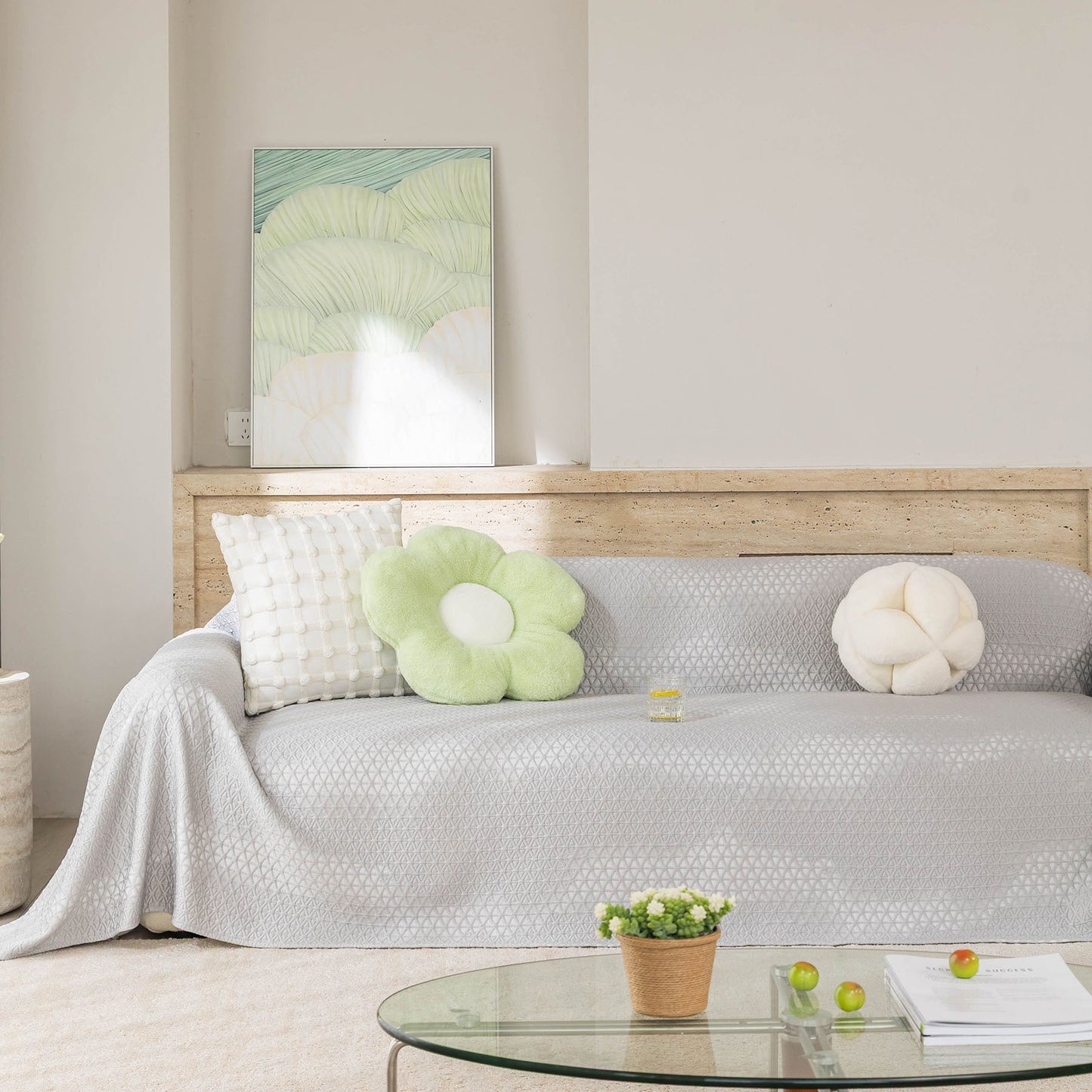 Cooling Ice Silk Sofa Throw Cover, Summer Diamond Textured Furniture Protector Blanket
