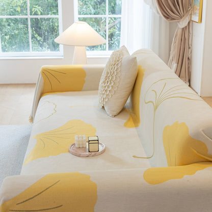 Cozy Couch Throw Blanket with Tassels, Jacquard Leaf Pattern Furniture Protector