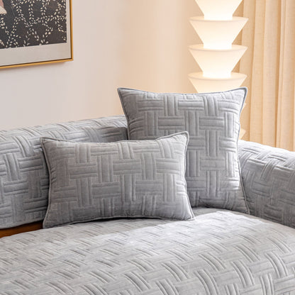 Quilted Velvet Sofa Cover, Thick Padded Couch Protector with Raised Geometric Texture