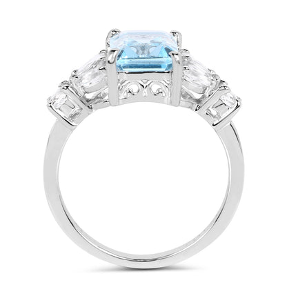 3.38 Carat Genuine Blue Topaz & White Topaz .925 Sterling Silver Ring