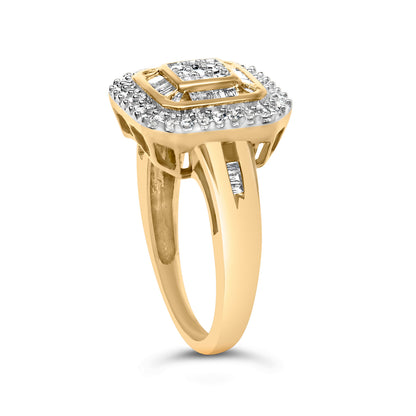 10K Yellow Gold 1/2 Cttw Diamond Square Cluster Cocktail Ring
