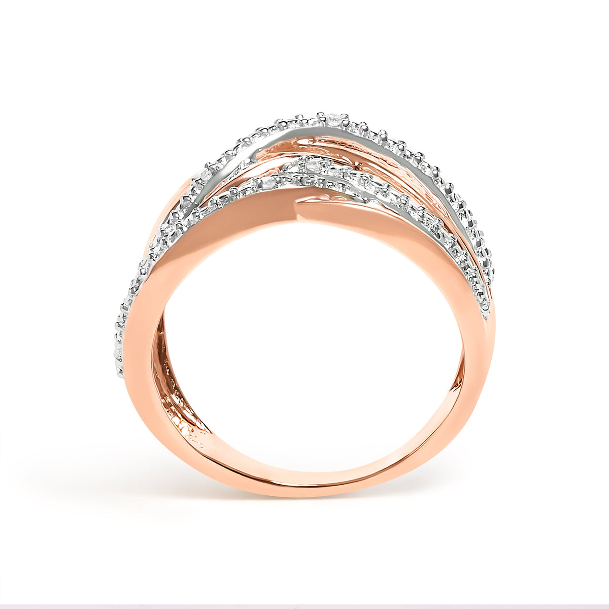 14K Rose Gold Plated .925 Sterling Silver Diamond Accent Crossover Ring (I-J Color, I2-I3 Clarity) - Ring Size 7