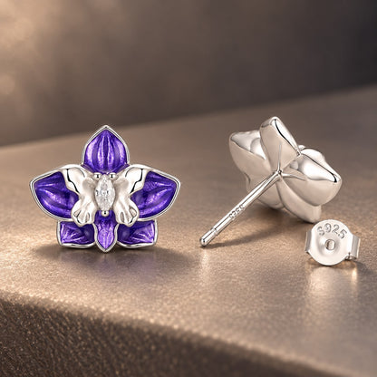 925 Sterling Silver White Gold Plated Enamel Pavé CZ 1.0*1.2cm Earrings for Women